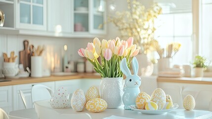 Spring Home Decor with Tulips and Easter Eggs