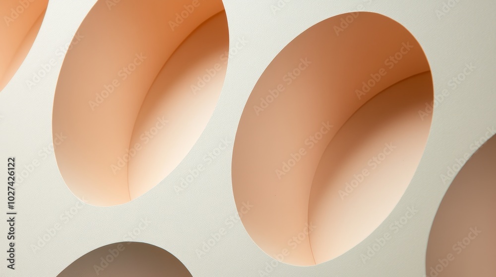 Poster minimalist paper artwork with circular cutouts transitioning from dark pink to lighter shades, creat