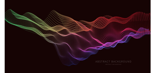 Abstract  background futuristic wave from dots  on dark. Technology concept analytical  data.  Banner for business, science and technology data analytics. Big Data.