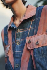 Fashion Photography: Close-up of Model Wearing a Striped Shirt in Soft Colors Ideal for Lifestyle and Apparel Promotions