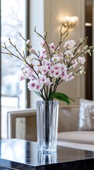 Elegant crystal vase showcasing a single orchid with vibrant pink petals against a polished diamond bowl design