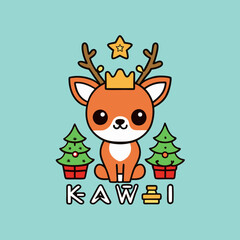 bold easy cute kawai Christmas deer royalty