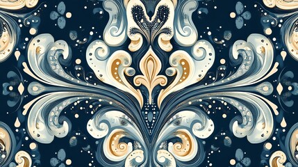 A beautiful and intricate floral pattern in gold and red on a dark background. The design is perfect for a variety of uses, from wallpaper to fabric.
