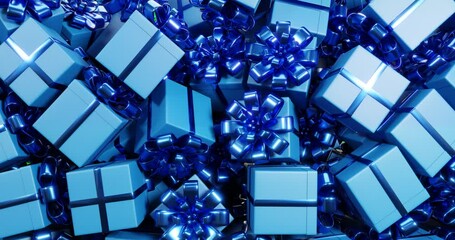 Blue gift boxes with ribbons falling on green screen. Video transition
- Powered by Adobe