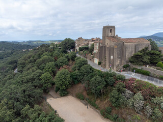 Fototapeta premium Landscape of French Riviera, view on hills, houses and green vineyards from above Cotes de Provence, production of rose wine near Saint-Tropez and Pampelonne beach, Var, France