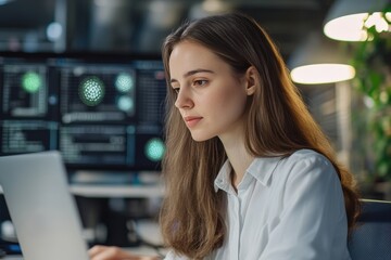 Businesswoman Using Biometric Scanner for Workspace Access