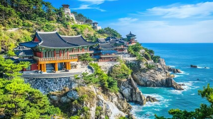 Coastal Temple with Scenic View and Blue Sky