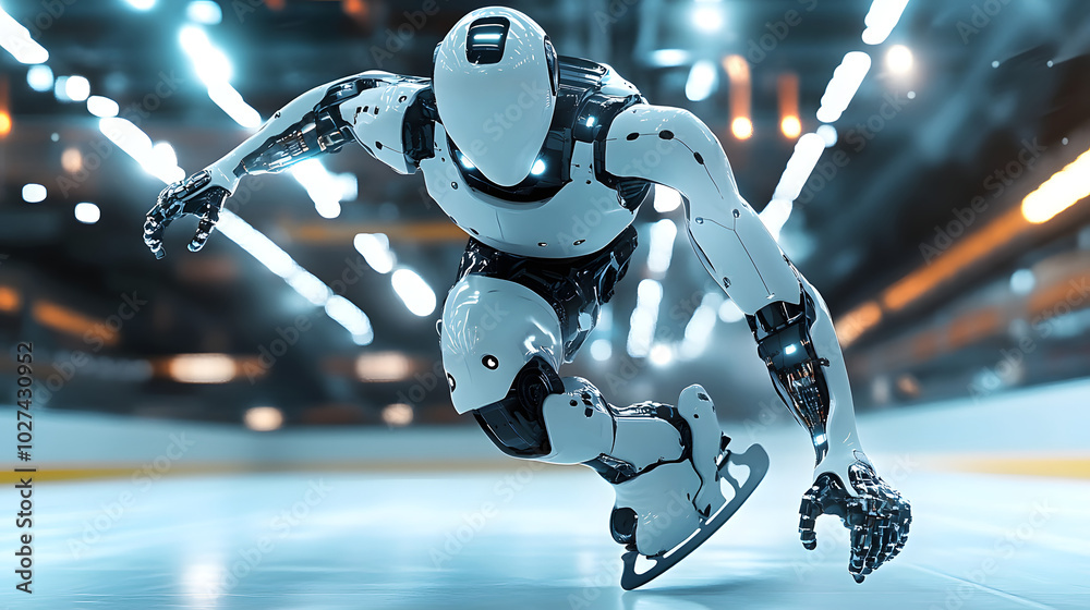 Canvas Prints advanced robot playing sports. high-tech cyborg with humanlike features is skating, ice link game ba