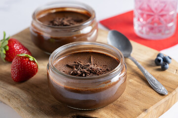 Homemade chocolate mousse made with pure black chocolate.