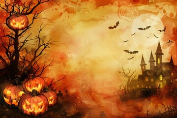 A Halloween scene with a castle and a fence