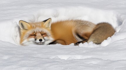 Obraz premium A playful fox joyfully jumps in the snow amidst winter flurries, showcasing delightful fur textures and a cheerful expression