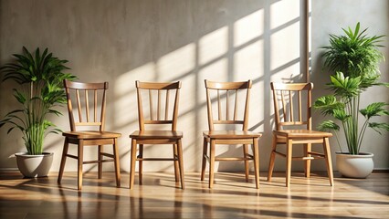 Obraz premium Simple Wooden Chairs in Serene Interior Spaces for Cozy Living Environments