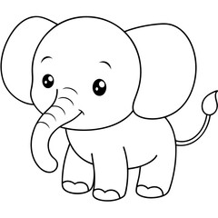 Naklejka premium simple icon Children coloring book page, line art, monochrome black and white, cartoon outline cute style, illustration of elephant