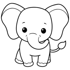 Obraz premium simple icon Children coloring book page, line art, monochrome black and white, cartoon outline cute style, illustration of elephant