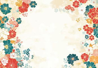 2025年巳年年賀状素材和風和柄花背景