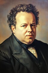 Fototapeta premium Portrait of a Man with Curly Hair in 19th Century Style