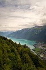 Amazing aerial city and nature view from top of Interlaken, Harder Kulm, Switzerland