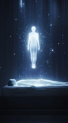Minimalist depiction of astral projection and spiritual journey, AI generated
