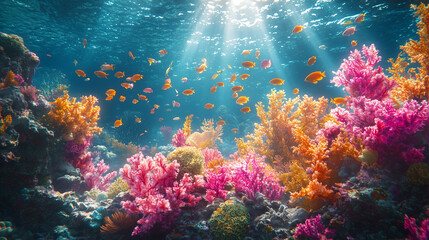 kaleidoscope of marine life thrives in the radiant underwater coral kingdom