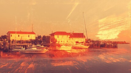 Obraz premium Vibrant Coastal Village Reflected in the Glowing Waters