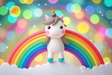 Naklejka premium Vector Unicorn on Rainbow - Cute Minimalist Illustration for Fairytale Themes
