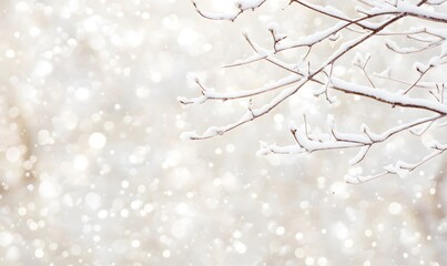 Snow covered tree branches adorned with thick layers of snow in a focused copy space, Generative AI 