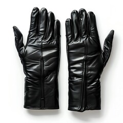 Black leather gloves on white background
