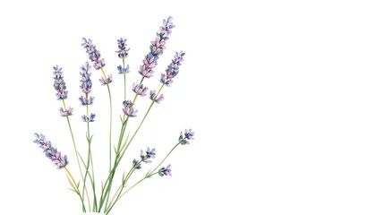 Naklejka premium Bouquet of lavender flowers on white background, watercolor hand drawing, botanical painting AI Generate