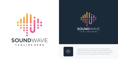 Letter J sound wave logo design illustration. sound wave logo icon with letter J	
