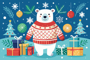 Festive Polar Bear Carrying Christmas Gifts