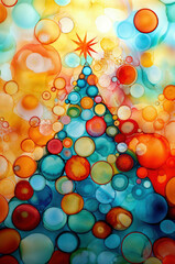 Psychedelic abstract christmas tree, colourful ink painting, minimalist art