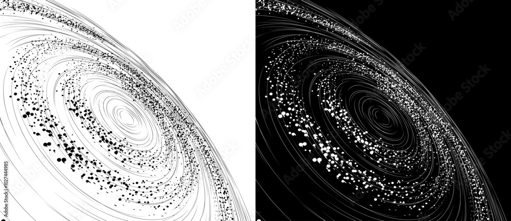 Fototapete dynamic lines and dots in perspective. spiral like big data, speed or space concept. black shape on 