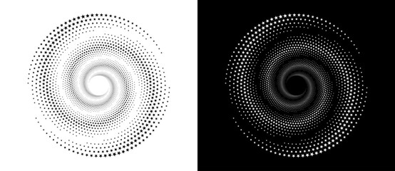 Abstract background with stars in circle. Art design spiral as logo or icon. A black figure on a white background and an equally white figure on the black side.