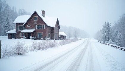 Naklejka premium a house, a street, and winter