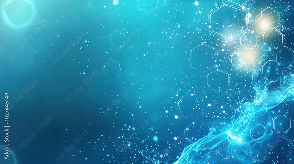 Poster abstract futuristic design with chaotic hexagons forming a digital grid, glowing softly with empty s