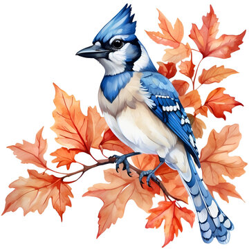 recommend clip art: Watercolor Clipart of Blue jay bird on a 
                    maple branch. Transparent background