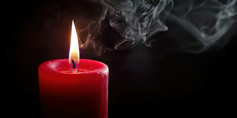 A red candle is lit and the smoke is rising