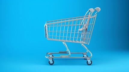 A shopping cart on a blue background.