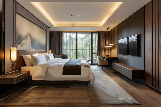 Luxury bedroom suite in classic style with wood paneling