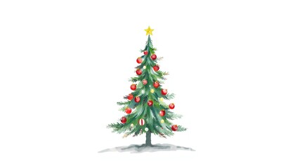 Fototapeta premium Christmas tree watercolor hand drawing on white background in vintage style AI Generate