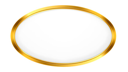 Gold ellipse button with frame vector illustration. 3d golden glossy elegant oval design for empty emblem, medal or badge, shiny and gradient light effect on plate on white background. Generative AI