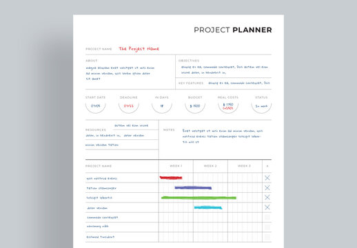 Modern Project Planner Layout With Gantt Chart