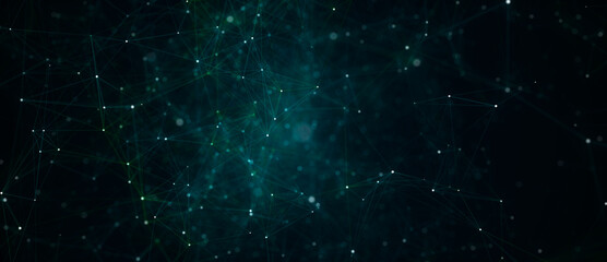 Fototapeta premium Network connection structure. Abstract blue background with moving dots, lines and triangles. Futuristic illustration. Digital technology design. 3d rendering