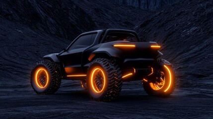 A concept for an electric off-road vehicle prototype with a rugged body, large battery capacity, and advanced terrain sensors