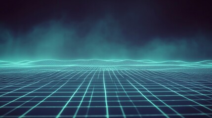 Retro Futuristic Gridscape with Glowing Horizon