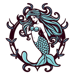 Mermaid logo design on white background. Generative AI