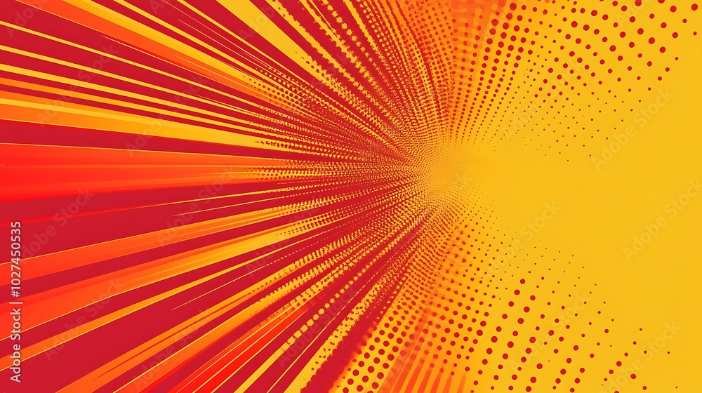 Poster abstract background with red and yellow stripes and dots.