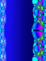 Bright abstract ornamental frame on blue background, vertical,place for text.