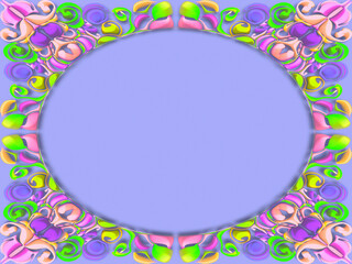 Bright pink and green frame on lilac background, place for text.