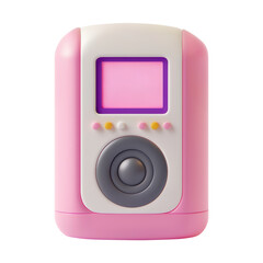 Fototapeta premium Pink 3D device featuring a small display screen and multiple colorful buttons. Playful and modern style, combining soft pastel tones with functional elements. Isolated on transparent background, png.
